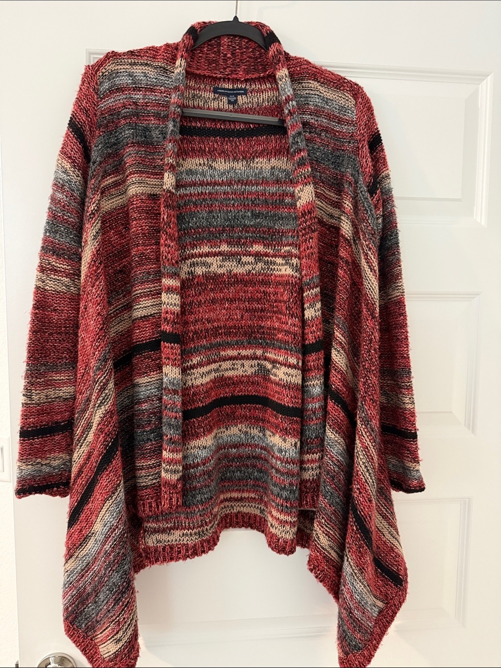 American Eagle Red Multi-Stripe Open-Front Cardigan size M